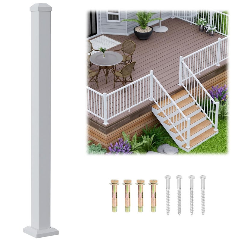 Egadis 1 Pack 2.56 in. x 2.56 in. x 39 in. Deck Railing Post with Screws, Aluminum Stair Railing Post, White Outdoor Textured Powder-Coat Finish Stair Post for Decks, Porches & Balconies (1 Post) - Image 1